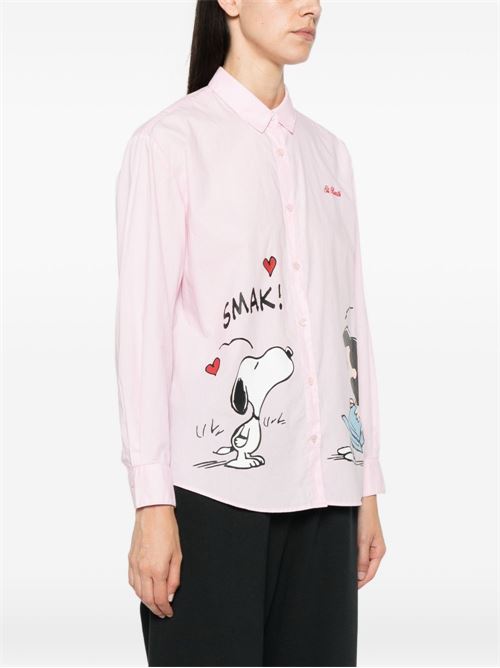 Camicia MC2 Saint Barth Brigitte Embry da donna rosa a righe con stampa Snoopy e Lucy MC2 SAINT BARTH | BRIGITTE EMBRY01927L